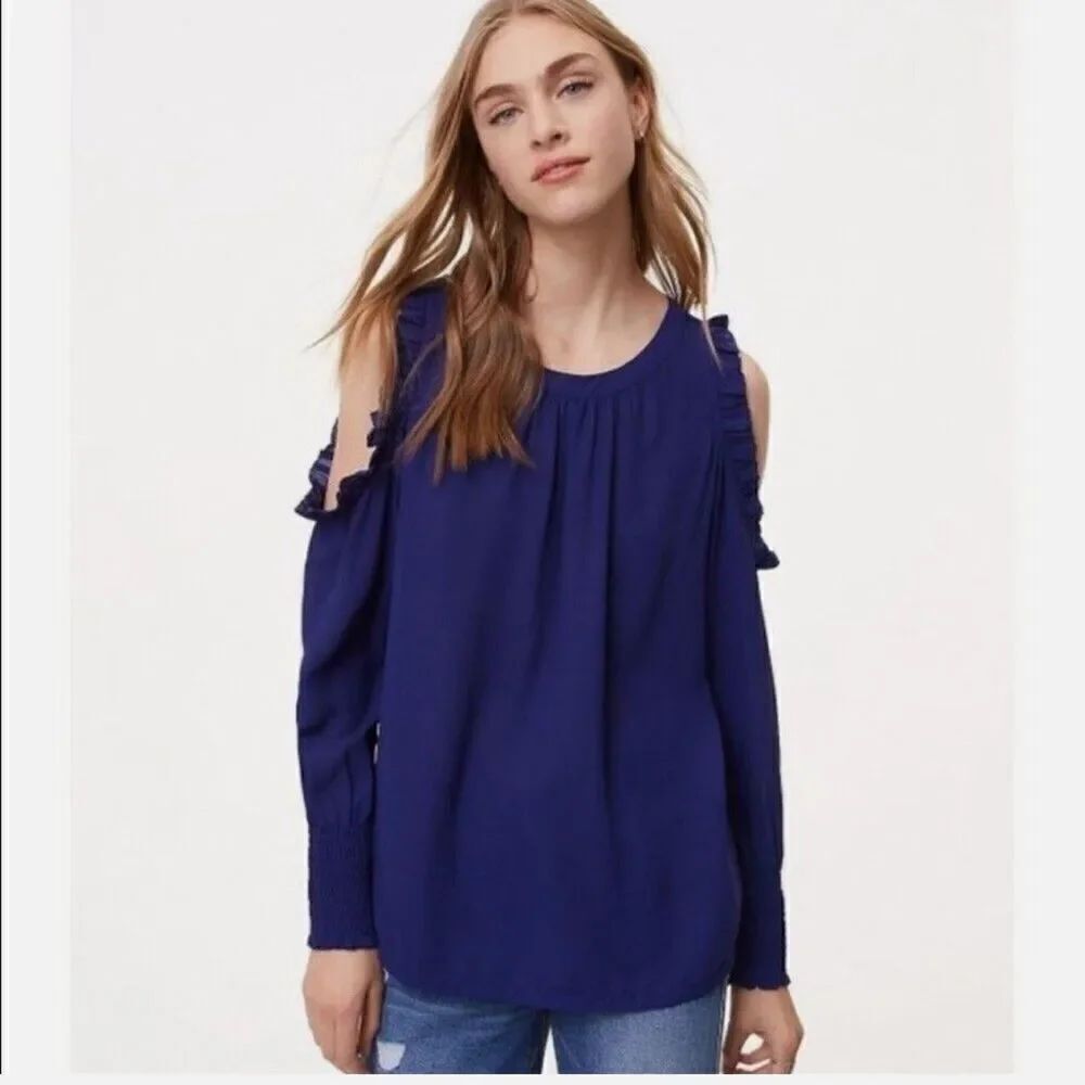 Loft cobalt blue cold shoulder top Medium NWT
